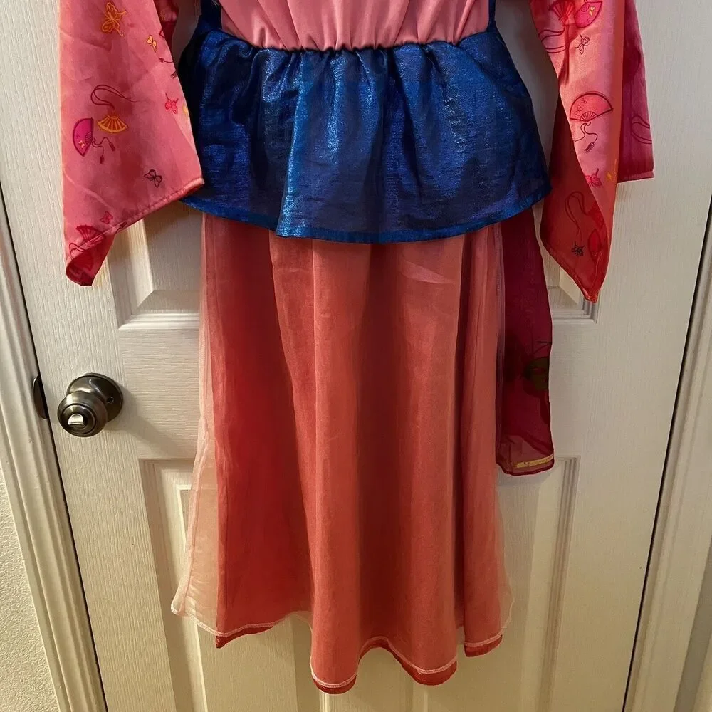 Disney Store Mulan Costume Dress Pink Red Blue Halloween Girls Size 7-8